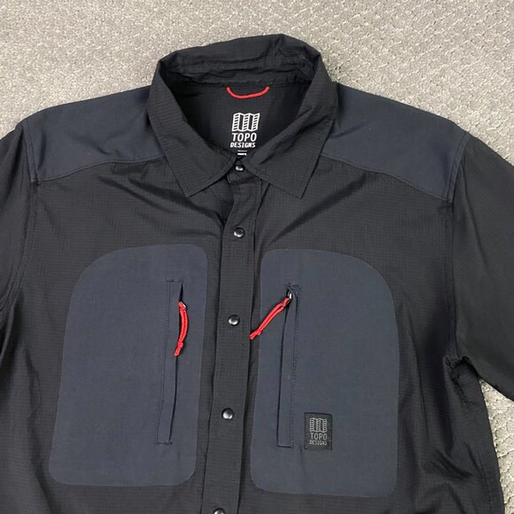 Topo Designs Shirt Men's Small Black Tech Utility Snap Snaps Hiking Outdoor - Picture 2 of 9
